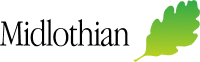 Midlothian council logo. The logo shows the word Midlothian in black text with a green leaf next to it.
