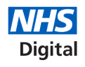 NHS digital logo. The word NHS is in white text on a blue back ground. the word digital is in black text below.