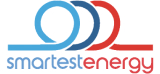Smartest Energy logo. The logo shows a light blue, dark blue and red loop with the words smartest (in light blue text) and energy (in red text) beneath.
