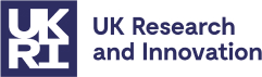 UKRI logo. The logo shows UKRI in a dark blue/grey box. Next to this box is the words UK research and innovation.