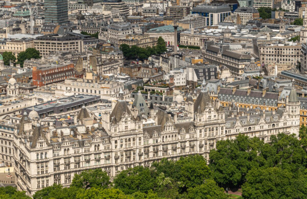 Ariel image of the UK central government houses of parliament in London