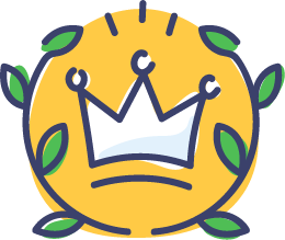 icon - circle with leaves around the outside with a crown in the middle